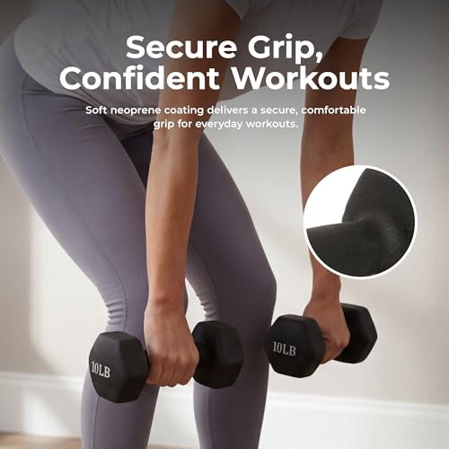 Image of Sunny Health & Fitness Neoprene Coated Hex Shaped Dumbbell Non-Slip Fitness Weights for Home Gym Exercise, Full Body Workout Strength Building, Weight Loss, Sold in Pairs - Sizes - 2LB, 5LB, 8LB, 10LB