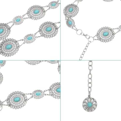 NEWITIN 3 Pieces Western Concho Belt for Women Cowgirl Waist Chain Belt Boho Turquoise Metal Chain Belts for Dresses Jeans3