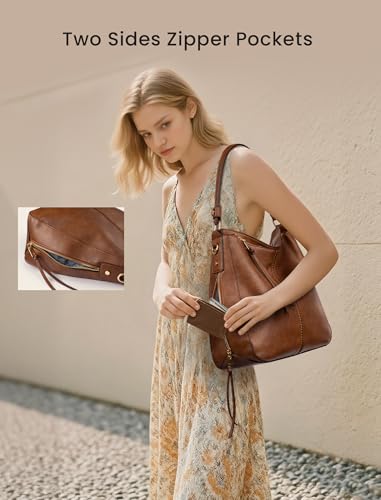 Image of Realer Hobo Crossbody Bags for Women Designer Faux Leather Hobo Handbags Retro Large Size Shoulder Bag Bucket Purse