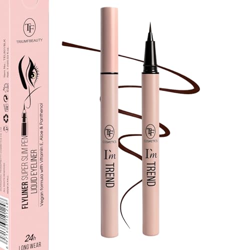 Waterproof Vegan Liquid Eyeliner Pen – Ultra Fine Tip for Inner Corner & Wing Line, Quick-Dry, Smudge-Proof, Long-Lasting, Infused with Vitamin E, Hyaluronic Acid & Panthenol (Dark Brown)