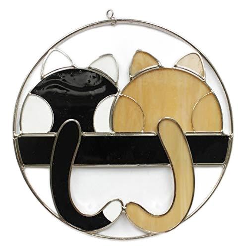 Two Kittys in Stained Glass on a Wire Ring
