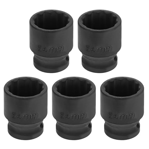 Image of HARFINGTON 5pcs 1 /2 inch Drive x 24mm Shallow Impact Socket 12-Point Metric CR-V Steel Spindle Nut Impact Flip Sleeve for Home Auto Nuts Bolts Repair