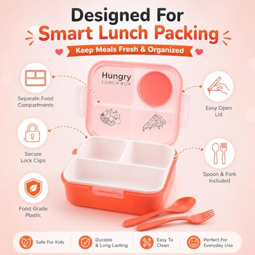 Image of Premium Insulated Lunch Box for Office & School | Leakproof Tiffin Box with Airtight Lid | Food Grade BPA Free Container | Keeps Food Fresh Hot & Cold | Portable Lunch Box for Men Women (Orange)