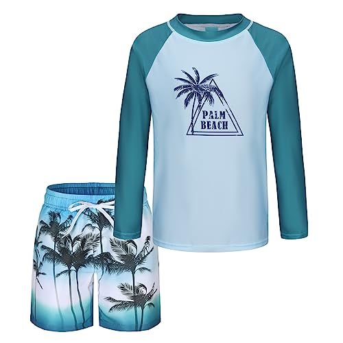 Boys Swimming Costume Two Piece Swimsuit Set with Swimming Trunks Kids Long Sleeve Bathing Suit Swimwear