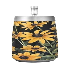 Oil Painting Style Sunflower Ashtray with Lid for Cigarette Outdoor Cool Ashtray Stainless Steel Smokeless Odorless Windproof Ashtrays for Home Office Tabletop Outside Patio Balcony
