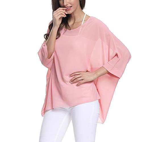 Image of Ckikiou Plus Size Batwing Flowy Semi Sheer Chiffon Blouse Tunic for Women Summer Floral Print Boho Beach Cover ups