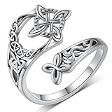 Witches Knot Ring for Women, Adjustable S925 Sterling Silver Ring Celtic Open Band, Witches Protection Knot Celtic Jewelry Rings Handmade Witchy Rings for Women (1pcs)