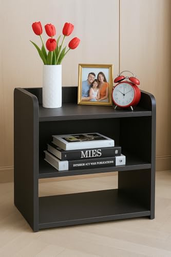 Image of NEST NATURE HAVEN Modern Bedside Table Wooden Organizer Nightstand Stand Storage Self Home Decor Table with 3 Shelves,End Table Coffee Table for Bedroom /End Table for Living Room(Dark Brown)