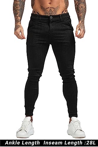 Gingtto Mens Twill Pants Slim Fit Stretch Black Chinos Pants Men Skinny 30 #TOP1