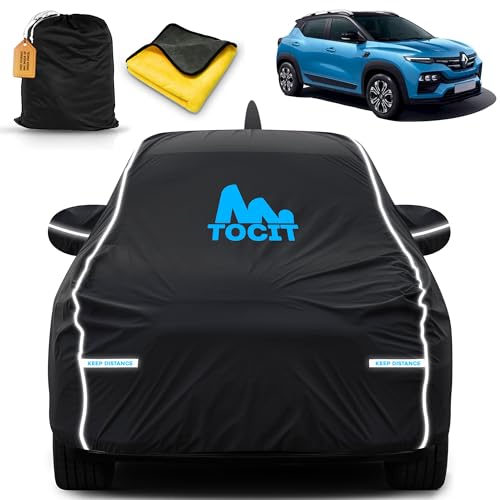Image of Kiger Waterproof Long Life Car Cover with Safety Glow Reflective Strap, Premium Stretchable Velvet Velour Fabric, Machine Washable, Tri-Stitch Custom Fit with Mirror & Antenna Pocket