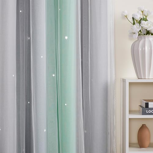 Image of XiDi Curtains for Bedroom Decor, Rainbow Green LightgreyGrey52 /96 /1