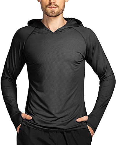 We1Fit Men s UPF 50+ Sun Protection Hoodie Shirt Long Sleeve Fishing Hiking Outdoor Shirts Black