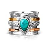 ENDLESSNESS & ETERNITY Anillo de lágrima turquesa, estilo vintage, bohemio, anillo de cóctel, apilable, para mujer, 12, Metal, Turquesa