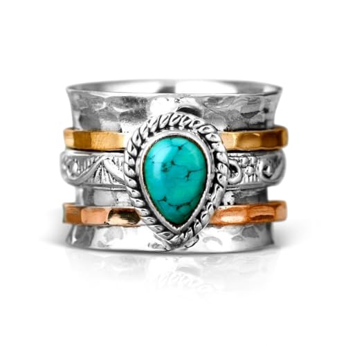 ENDLESSNESS & ETERNITY Teardrop Turquoise Ring Vintage Bohemian Style band ring Band Ring Court Style Cocktail Ring Stackable Statement Band Ring for Women