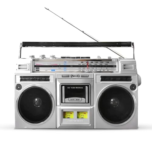 Radio Cassette Boombox de Casete Retro, Reproductor de Casete Boombox Radio Bluetooth, grabadora de Casete de Radio Am/FM portátil Retro Estilo años 80, Compatible con Entrada SD/USB