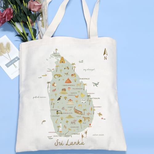 VAMSII Sri Lanka Souvenir Gift Sri Lanka Travel Map Tote Bag Sri Lanka Symbols Vacation Gift2