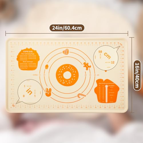 Image of DANIA & DEAN Silicone Baking Mat - Upgrade 26x16 Inch Extra Thick Pastry Mat with Measurements, Non-Slip and Reusable, Kneading Dough Mat for Kitchen Counter, Bread, Cookies, Pizza, Fondant, Pasta