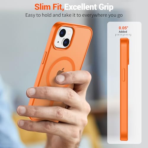 Image of SUPFINE Magnetic for iPhone 14 Case & iPhone 13 Case with Screen Protector (Compatible with MagSafe)(Military Grade Drop Protection) Translucent Matte Shockproof Phone Cover,Starry Orange