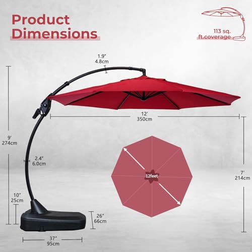 Image of Grand patio 12FT Cantilever Round Umbrella with Base, Red