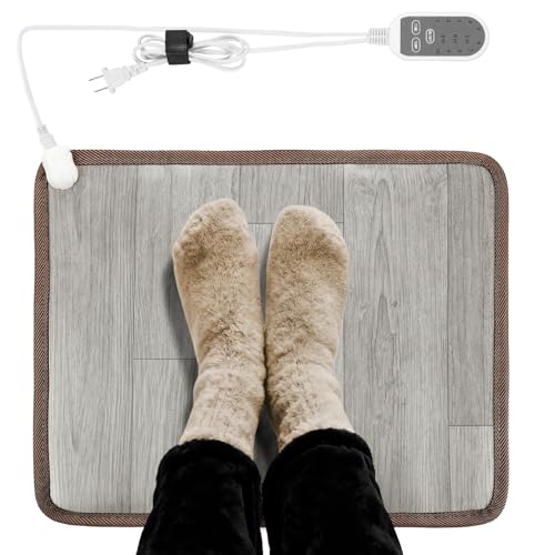 15.7x19.7in Heated Floor Mat - Foot Warmer Under Desk, 110V Electric Heating Pad with 3 Timers & 10 Adjustable Temperatures for Winter Home Office (Gray)