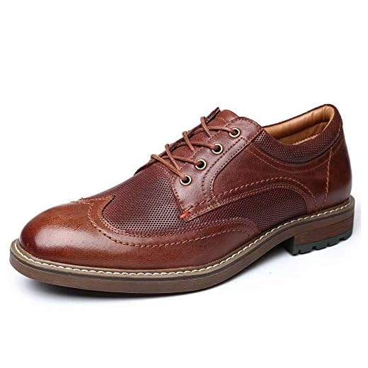 Sapato social masculino Oxford casual com cadarço, Wingtip-brown, 9