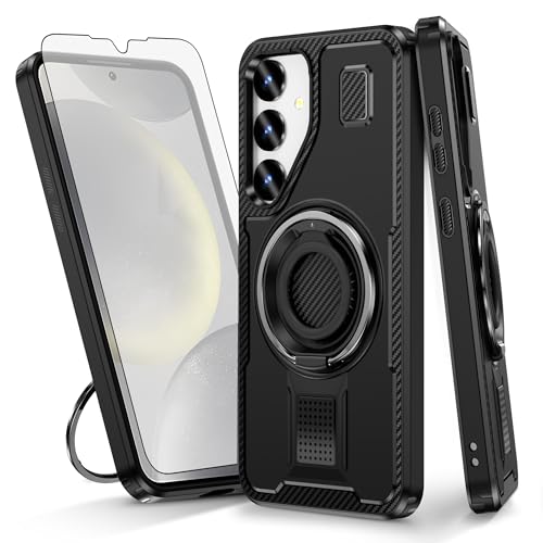 Coque Samsung S25 Plus Asuwish antichoc avec verre trempé et anneau support noir