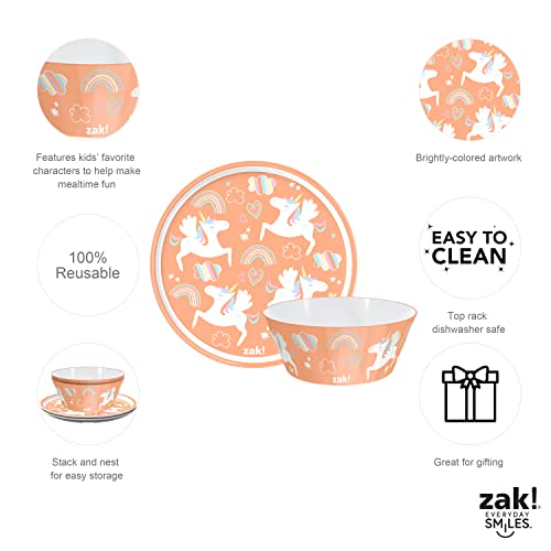 image for Zak Designs 5-Piece Dinnerware Set, Unicorn - Durable Plastic & Stainl