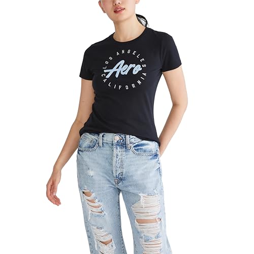 AEROPOSTALE Aero Ss Graphic Tee für Damen, Dunkles Schwarz, Groß AEROPOSTALE Aero Ss Graphic Tee für Damen, Dunkles Schwarz, Groß