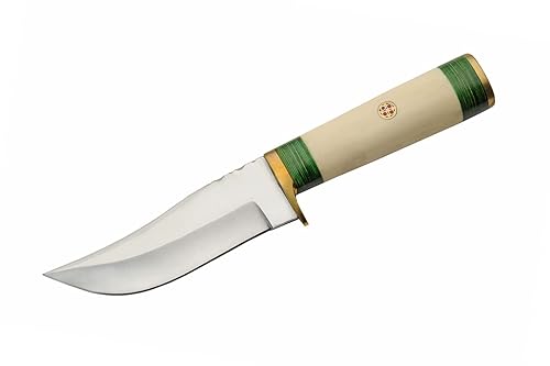 Miniatura 2 de SZCO Supplies Cuchillo de caza para exteriores con mango de madera verde y hueso de 8.25 pulgadas con funda de cuero