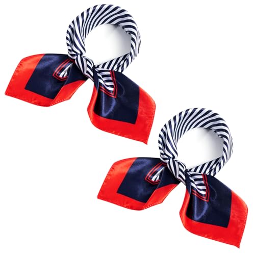 JTYKUYR Satin Sailor Scarf Flight Attendant Scarf Women Silk Square Neck Scarves Striped Head Hair Wraps for Daily Holiday