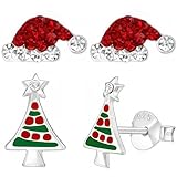 Sunshine smile 2 Paar Ohrringe Weihnachten,Weihnachtsohrringe Damen,Weihnachtsohrringe Silber 925,Kreativ Weihnachten Ohrringe Cute,Weihnachten Schmuck Geschenk,Weihnachten Geschenk Ohrringe
