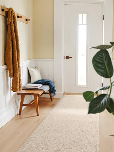 Elle Decoration Rocco - Weicher Flachgewebe Läufer, Maschinen Waschbar, Woll Optik, Langlebig & Nachhaltig, Modern, Skandi Look für Wohnzimmer, Esszimmer, Schlafzimmer, Flur - Creme, 80x240cm