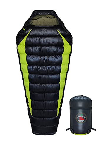 RhinoKraft Rider Black Green Mummy Shape ! Extra Large Size Sleeping Bag ! Minus Temp Usage for Camping and Trekking ! 2.5 Kg ! Free Compression Sack !