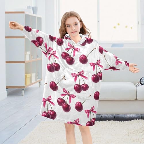 Couverture à capuche surdimensionnée fille rose coquelicots cerises