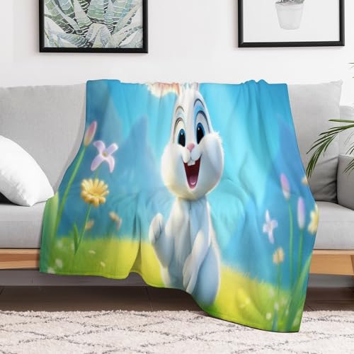 Couverture lapin 140x180cm douce et lavable en machine pour lit