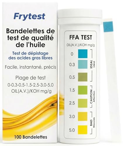 FryTest Bandelettes Test Huile Friture FFA – Contrôle Qualité Huile Professionnel Conforme HACCP – 100 Unités – Fabrication Certifiée ISO 9001 pour Restaurants...