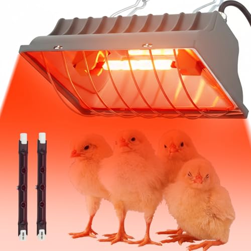 Eirolace Lampe Chauffante Rouge pour Poussins, Lampes Chauffante pour Poulailler, Lampe Chauffante pour Animaux (250W) – Lampe Infrarouge avec Thermostat, Interrupteur Économique et 2 Tubes Lumineux