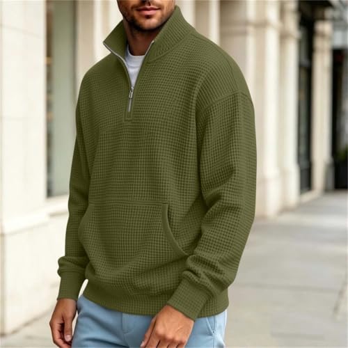 Mock Neck Shirt Mens Quarter Zip Sweatshirt Mock Neck Pullover Long Sleeve Waffle Shirts Mens Quarter Zip Pullover Lightweight Suéter para Hombre Fall Clothes 2026 Army Green S - image 9
