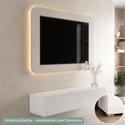 Planetmöbel West TV-Schrank, Fernsehtisch 160 cm lang, TV-Board hängend oder stehend, Fernsehschrank für Wohnzimmer, TV Möbel 37,8 x 160 x 30 cm, weiß