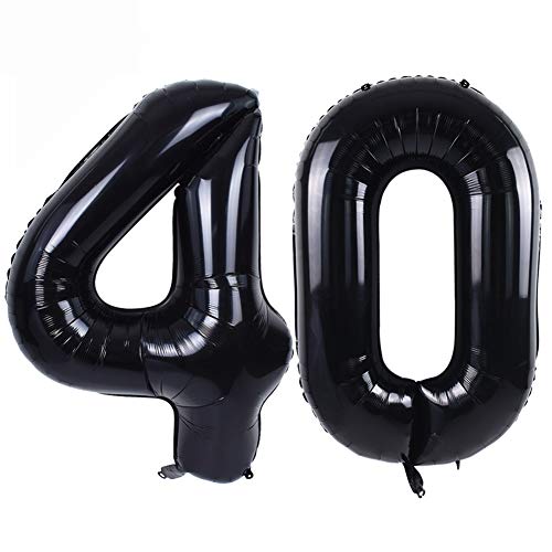 Image of TONIFUL 40 Inch Black Number 40 Balloon Large Foil 40th Birthday Decoration | Black 40 Balloon Number Forty for Milestone Forty Birthday Party 40th Anniversary, Black Birthday Decor for Men Women