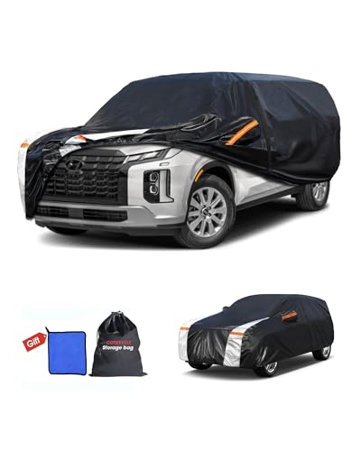 Image of Multi-Layer Car Cover Custom Fit for Hyundai Palisade(2018-2026), 100% Waterproof All Weather for Automobiles, Gift with Towel, Heavy Duty Car Covers for Rain Sun UV Protection with Door Zipper