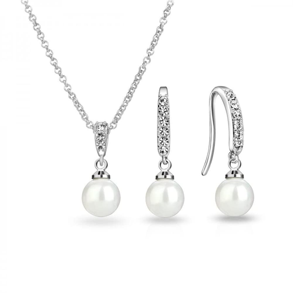 Philip JonesSilver Plated Pearl Drop Set Created with Zircondia® Crystals
