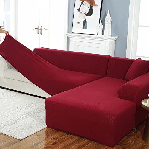 Chunxinmake Thick Couch Covers For 1 2 3 4 Seater, Sectional Sofa L Shape Stretch Slipcover Living Room Dogs Pets, Washable Durable Furniture Protector (Red, L-Shape:3 Seater+3 Seater) (Chunxinmakie) #TOP7