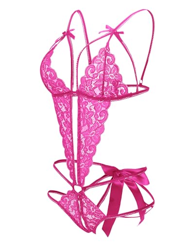 Image of Donnalla Women's Deep V Lace Teddy One Piece Lingerie Cutout Strappy Lingerie