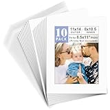 Golden State Art, Pack of 10, 11x14 White Picture Mat Full Set - Fit 8.5x11 Photo/Certificate - High Premier Acid Free Bevel Pre-Cut White Core Mattes - Includes 10 Backing Backer Board & Clear Bags
