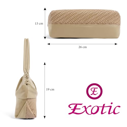 Image of EXOTIC Virelle Textured Dual Panel Handbag for Women | Spacious Multi-Compartment Carryall | Shoulder Carry with Adjustable Sling Strap | Premium PU Leather Purse