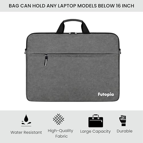 Image of Futopia Premium Laptop Sleeve Bag 15.6 Inch with Handle, Front Zipper Pocket, Water Resistant & Shockproof Cover, Padded Interior Compatible for Laptop & Notebook for Office, College & Travel (Gray)