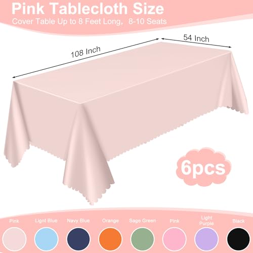 Image of NatNarr 6 Pcs Plastic Light Pink Tablecloths, Scalloped Table Cloths