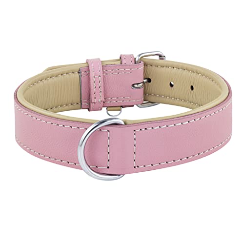 Riparo Hundehalsband, gepolstert, echtes Leder, verstellbar, strapazierfähig (L: 3,8CM Breit für 43,2CM - 53,3CM Hals, Rosa)