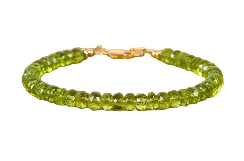 LKBEADS Peridot Bracelet rondelle faceted 7inch Sterling Silver Stacking Beaded Bracelet, Simple Layering, Dainty Gemstone Bracelet, Fine Jewelry, Minimalist,
